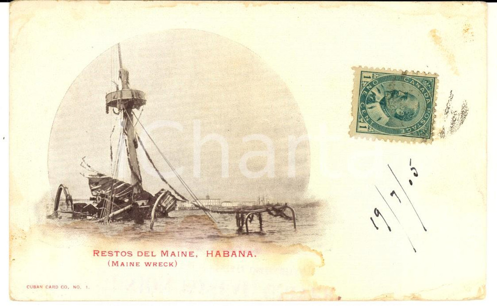 Cartolina originale da collezione 1905 LA HABANA CUBA Relitto del MAINE dopo l esplosione Cartolina FP VG 1