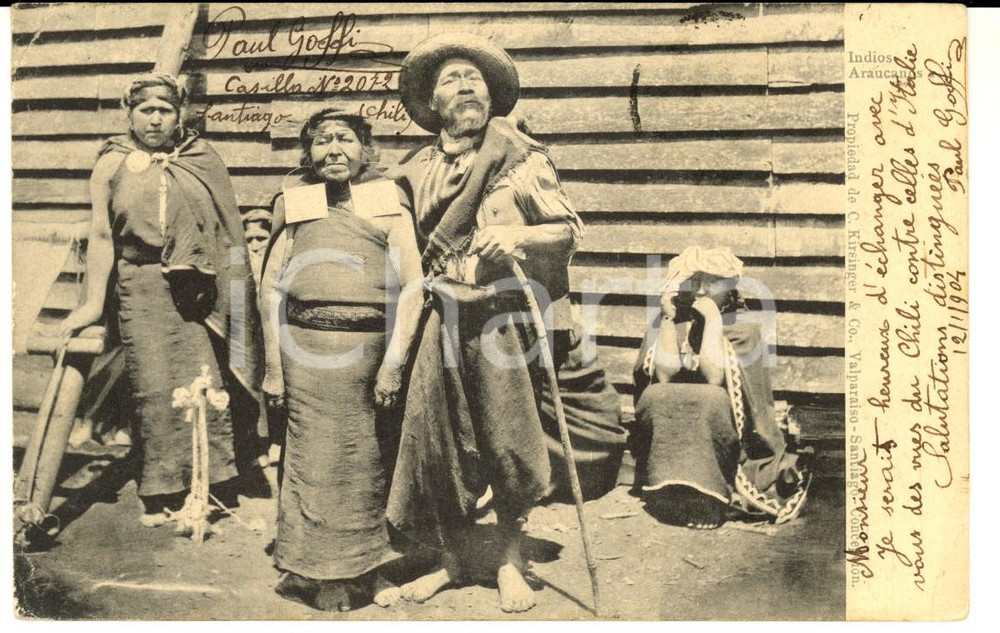 Cartolina originale da collezione 1904 CHILE Famiglia di indigeni ARAUCANOS Cartolina VINTAGE FP VG 1