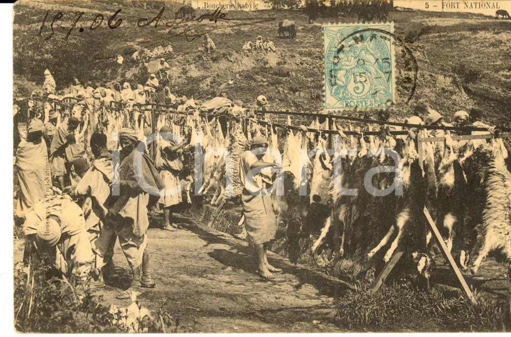 Cartolina originale da collezione 1906 FORT NATIONAL ALGERIE Boucherie KABYLE Carte postale VINTAGE FP VG 1
