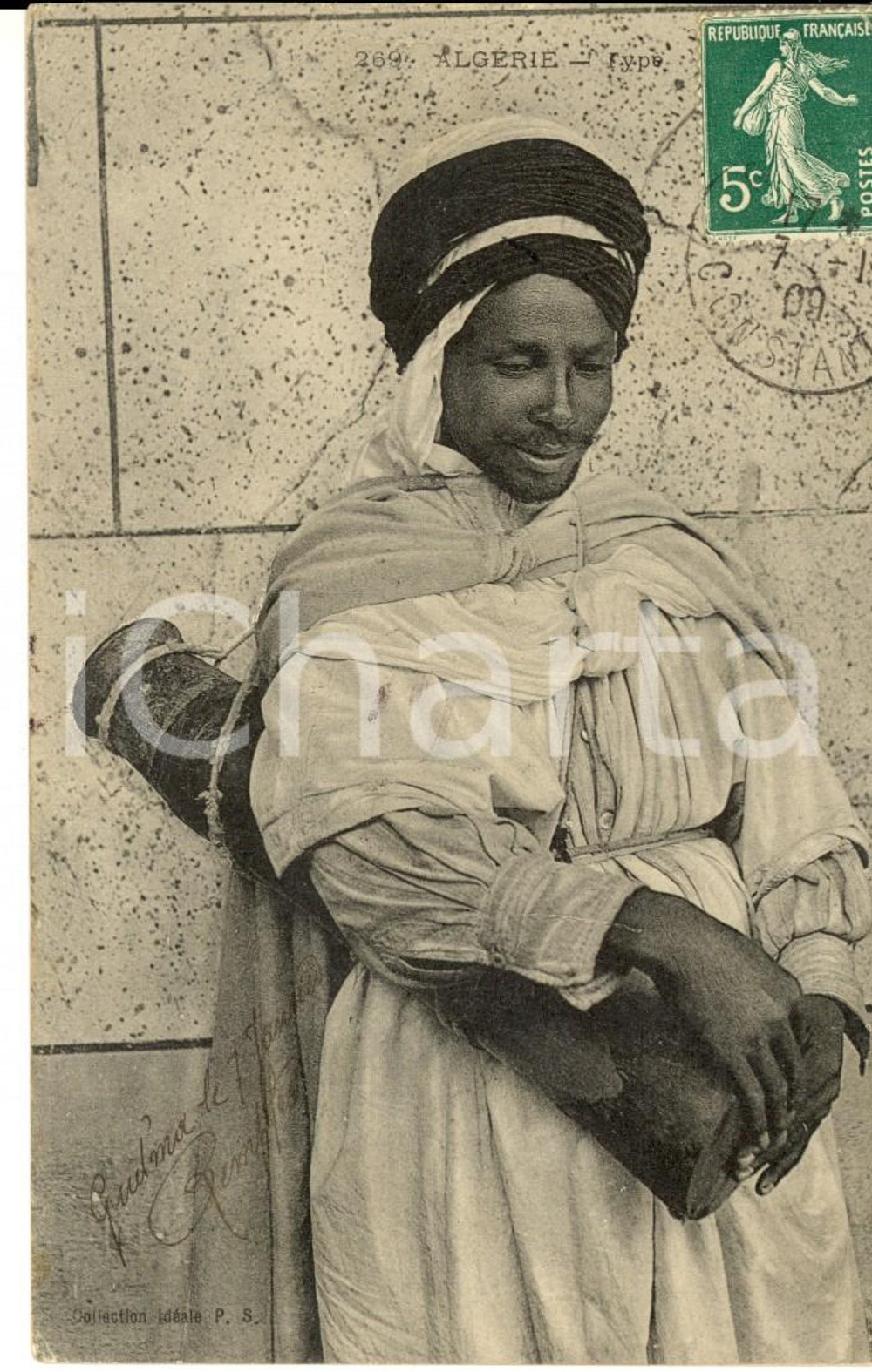 Cartolina originale da collezione 1909 COSTUMI ALGERIA Uomo in abito tradizionale Cartolina VINTAGE FP VG 1