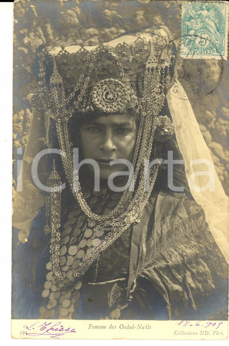 Cartolina originale da collezione 1905 COUTUMES ALGERIE Femme des OULEDNAILS richement habillÃ©e Carte postale 1
