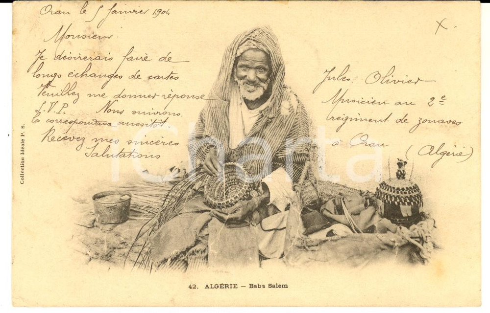 Cartolina originale da collezione 1904 COUTUMES ALGERIE Baba Salem Carte postale VINTAGE FP VG 1