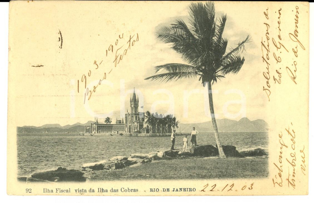 Cartolina originale da collezione 1904 RIO DE JANEIRO BRASILE ILHA FISCAL vista dall  ILHA DAS COBRAS Cartolina 1