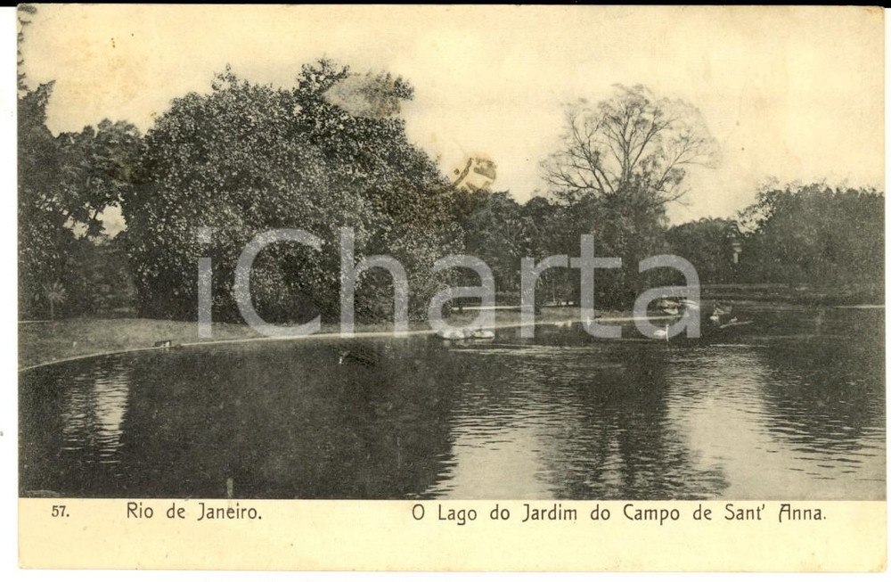 Cartolina originale da collezione 1908 RIO DE JANEIRO BRAZIL Lago del giardino CAMPO SANT ANNA Cartolina FP 1