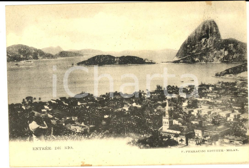 Cartolina originale da collezione 1904 RIO DE JANEIRO Ingresso della cittÃ  Cartolina ANIMATA con osservatore 1