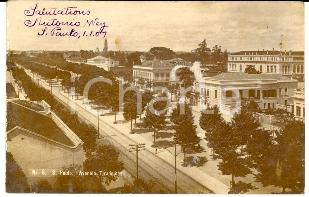 Cartolina originale da collezione 1910 ca SAO PAULO BRAZIL Avenida TIRADENTES Cartolina postale FP 1