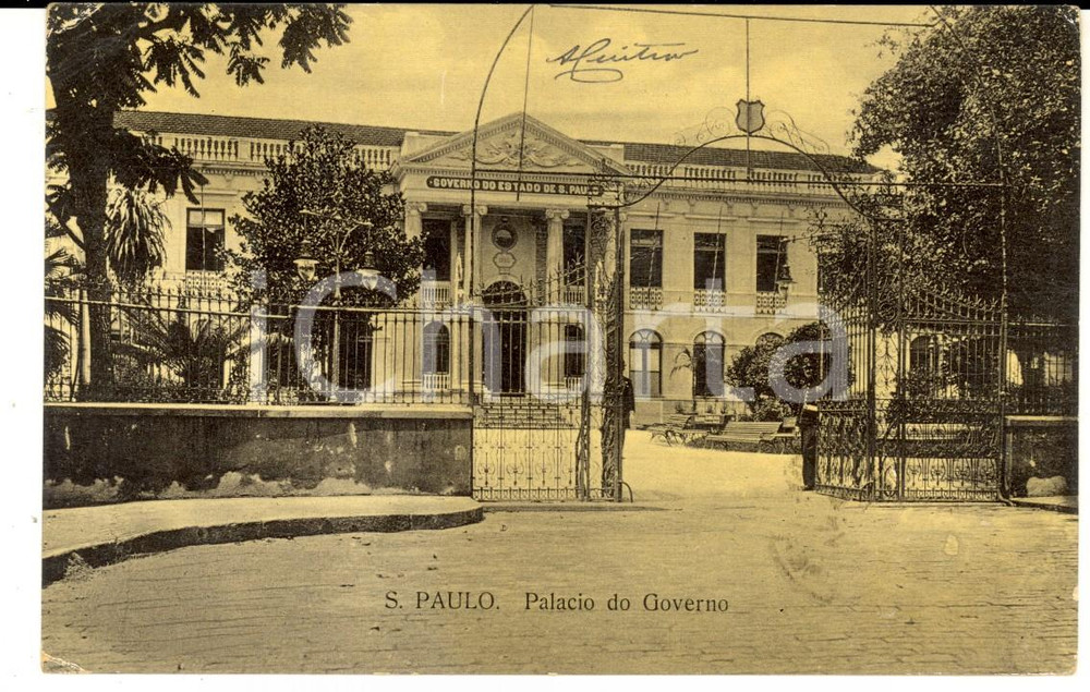 Cartolina originale da collezione 1908 SAO PAULO BRAZIL Palacio do Governo Cartolina ANIMATA con guardie 1