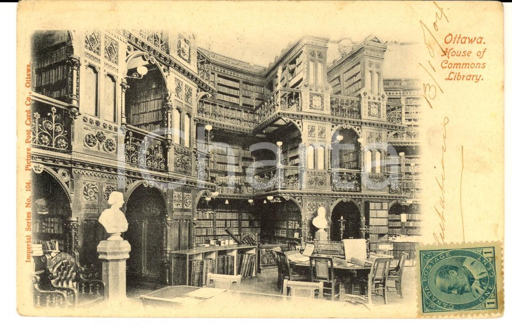 Cartolina originale da collezione 1904 OTTAWA CANADA House of Commons Library Cartolina VINTAGE FP VG 1