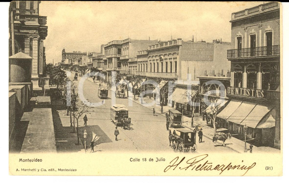 Cartolina originale da collezione 1900 ca MONTEVIDEO URUGUAY Calle 18 de julio Cartolina postale illustrata 1