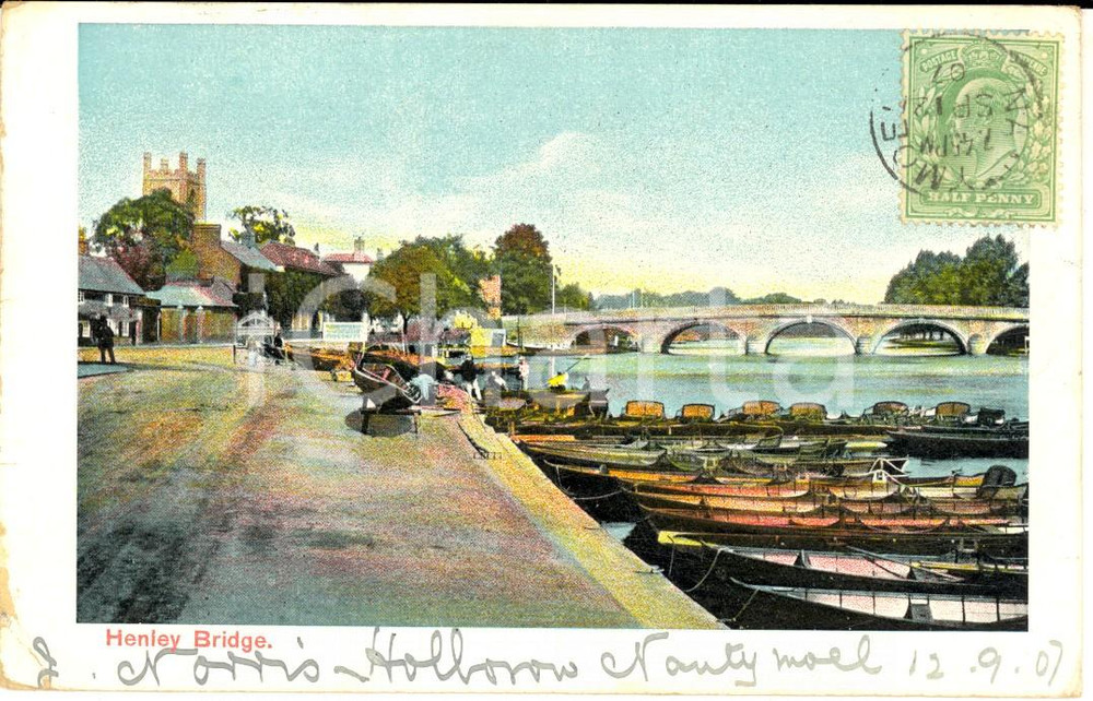 Cartolina originale da collezione 1907 HENLEYONTHAMES UK Veduta dell HENLEY BRIDGE Cartolina postale FP VG 1