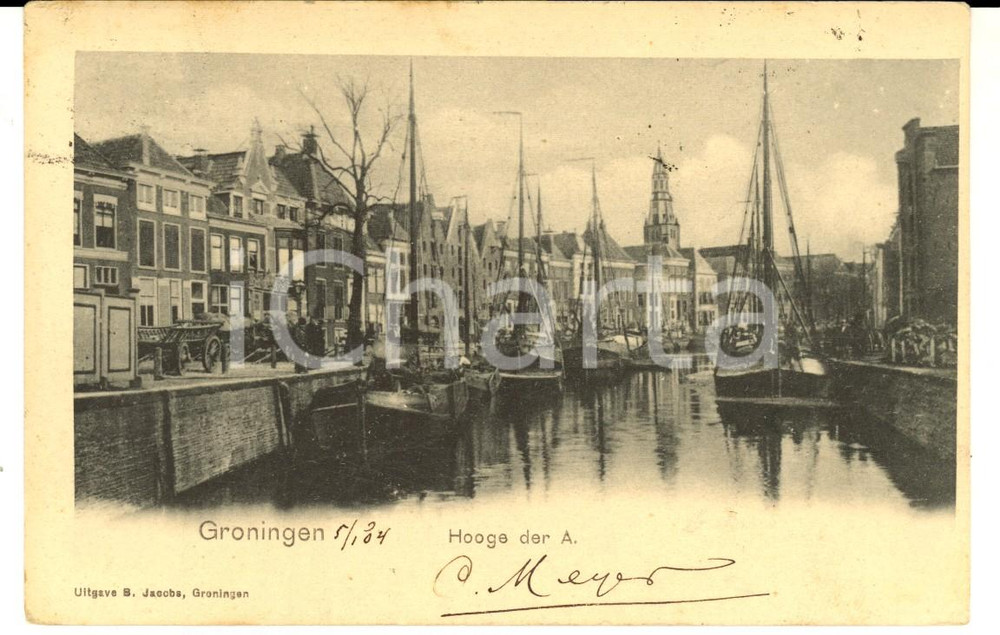 Cartolina originale da collezione 1904 GRONINGEN NL Hoge der A Vintage postcard FP VG 1