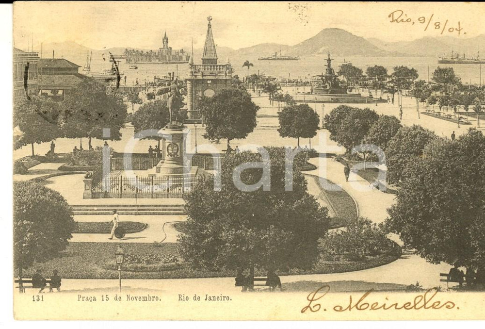 Cartolina originale da collezione 1904 RIO DE JANEIRO PraÃ§a 15 de Novembro Cartolina postale ANIMATA FP NV 1