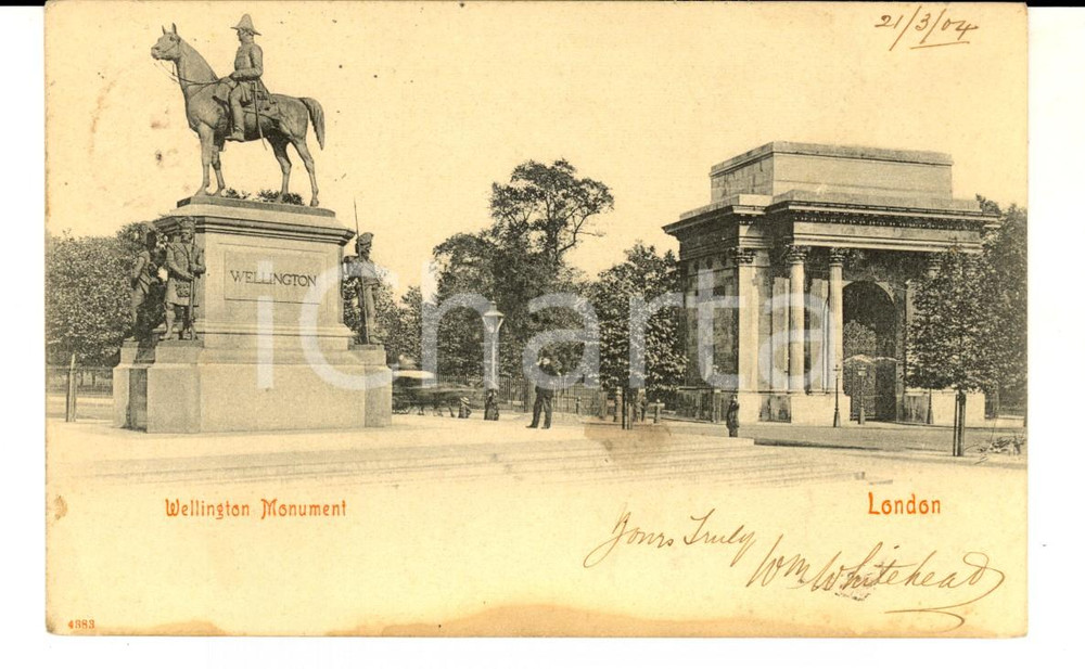 Cartolina originale da collezione 1904 LONDON Wellington Monument Cartolina postale animata FP VG 1