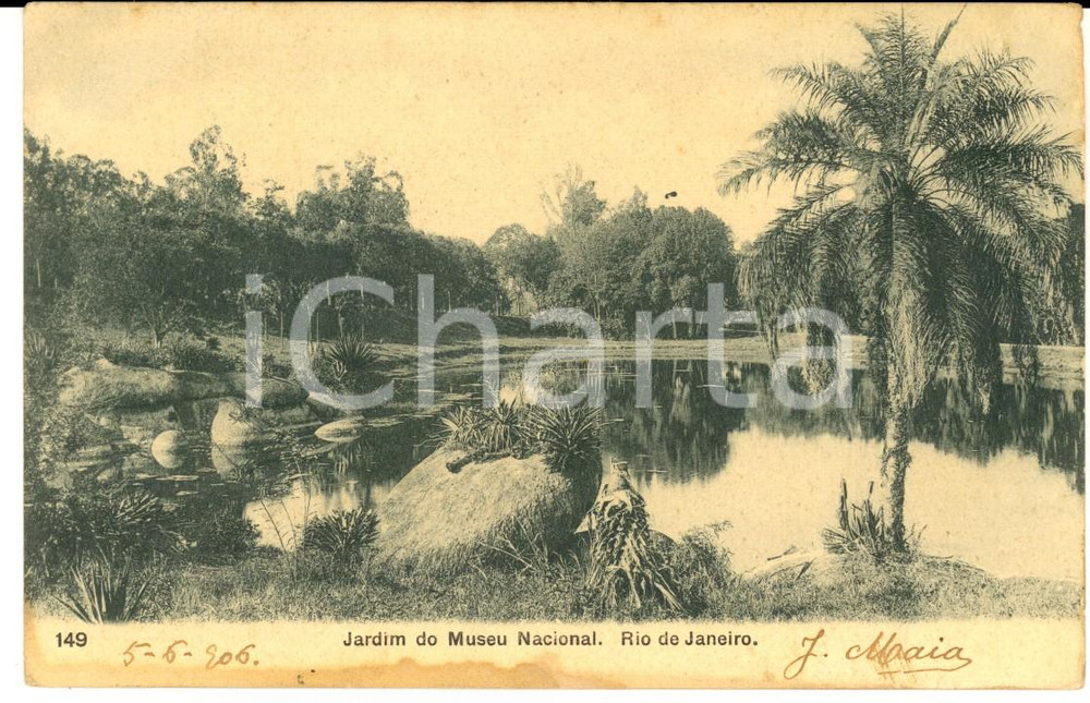 Cartolina originale da collezione 1906 RIO DE JANEIRO BRAZIL Jardim do Museu Nacional Cartolina postale FP VG 1
