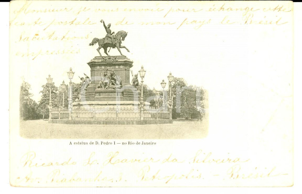 Cartolina originale da collezione 1904 RIO DE JANEIRO BRAZIL Estadua de don Pedro I Cartolina postale FP VG 1