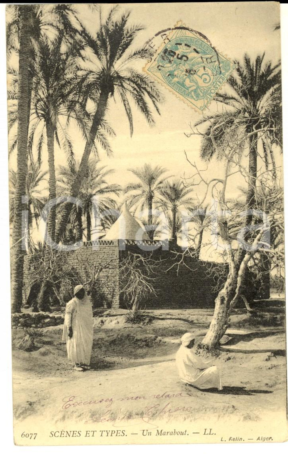 Cartolina originale da collezione 1905 ca COUTUMES ALGERIE Un Marabout Carte postale VINTAGE FP VG 1