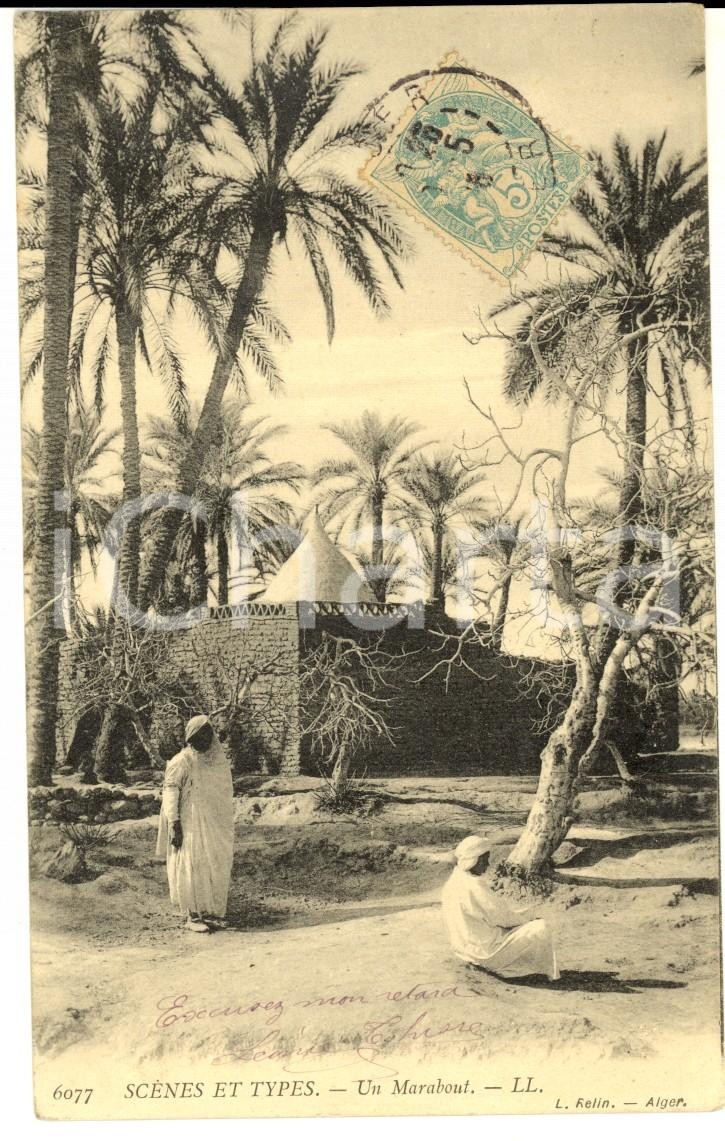 Cartolina originale da collezione 1905 ca COUTUMES ALGERIE Un Marabout Carte postale VINTAGE FP VG 1