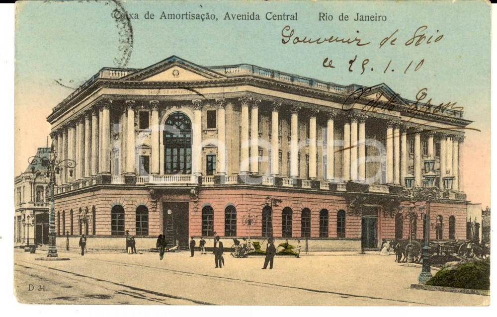 Cartolina originale da collezione 1910 RIO DE JANEIRO Avenida Central  Caixa de Amortisaçao Cartolina ANIMATA FP 1