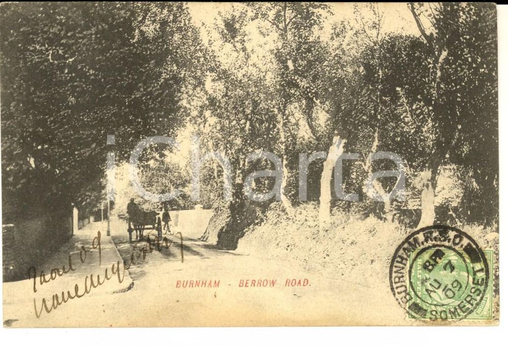 Cartolina originale da collezione 1909 BURNHAM UK Berrow Road  Cartolina ANIMATA con carretto VINTAGE FP 1