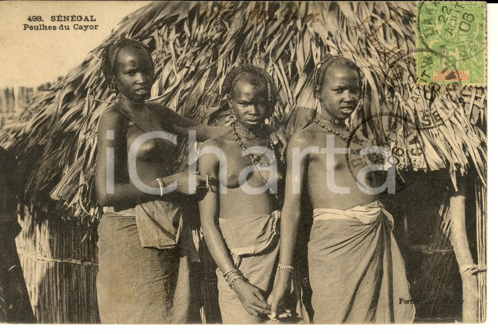 Cartolina originale da collezione 1906 EROTICA VINTAGE SENEGAL Giovani donne FULANE del CAYOR Cartolina FP VG 1