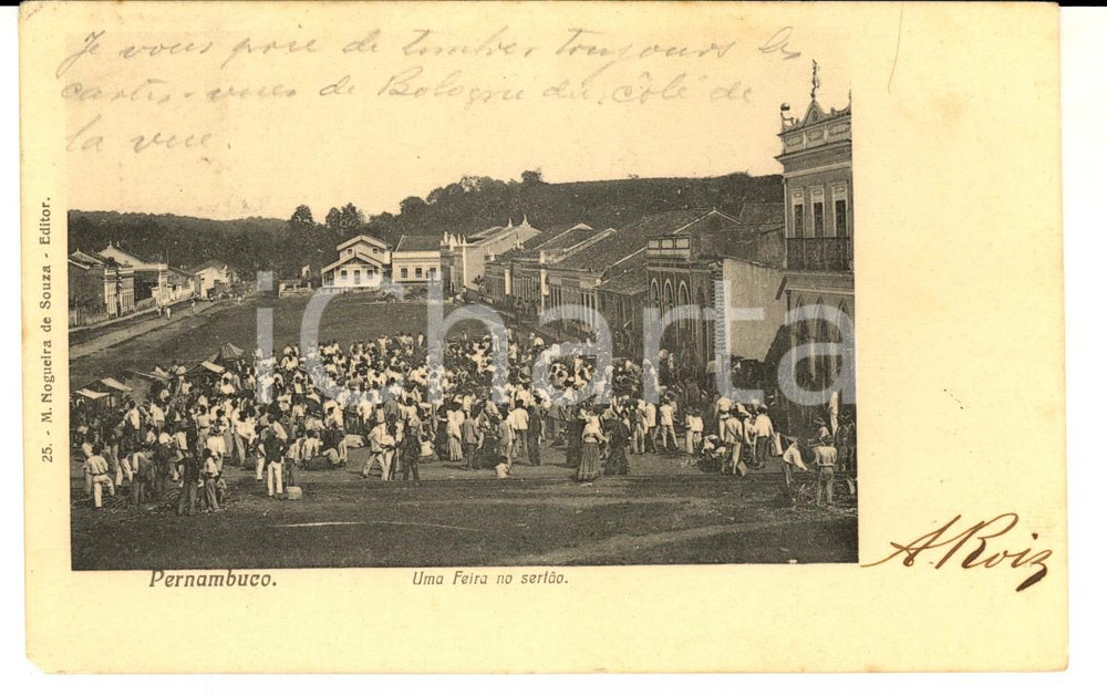 Cartolina originale da collezione 1904 PERNAMBUCO BRAZIL Una fiera nel SERTAO Cartolina ANIMATA FP VG 1