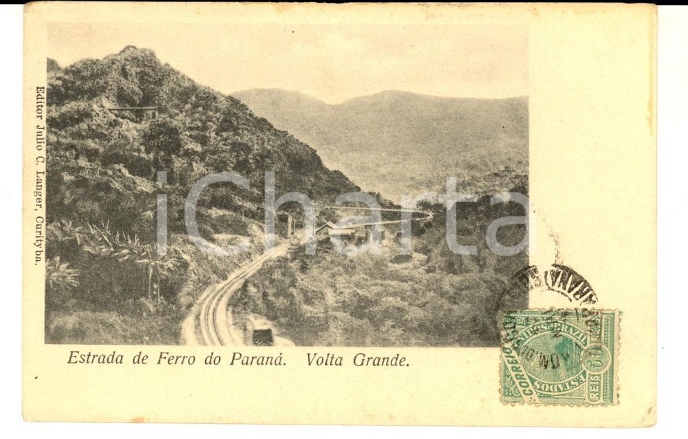 Cartolina originale da collezione 1904 BRAZIL Estrada de ferro do PARANA  Volta Grande Vintage postcard FP VG 1