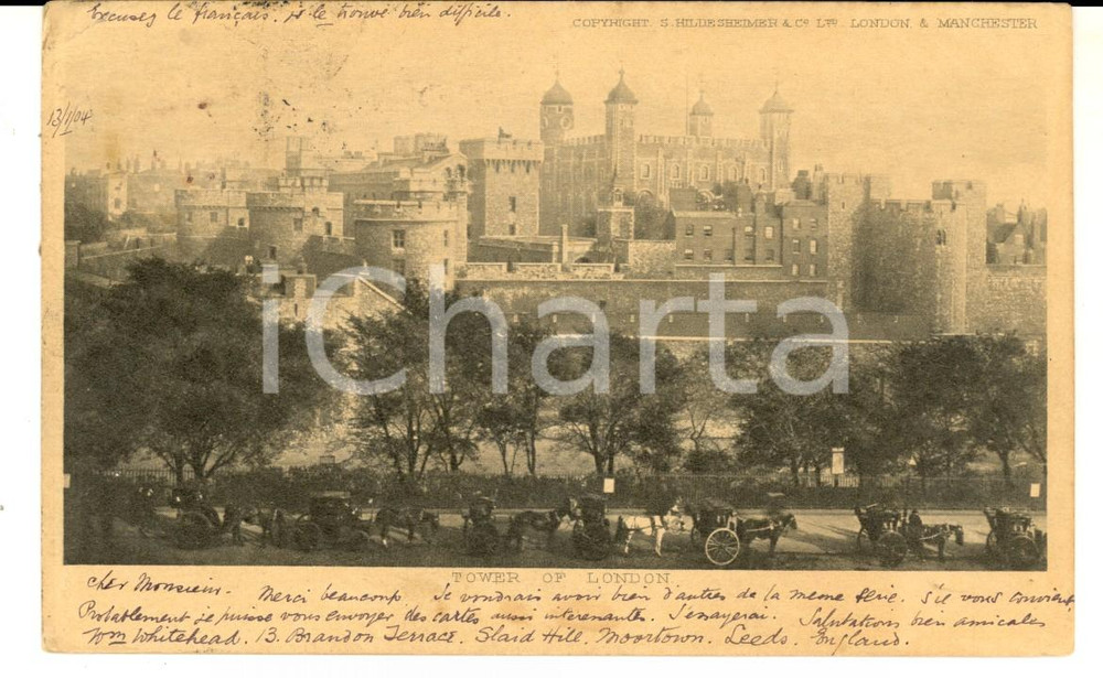 Cartolina originale da collezione 1904 LONDON The Tower Cartolina postale animata con carrozze FP VG 1