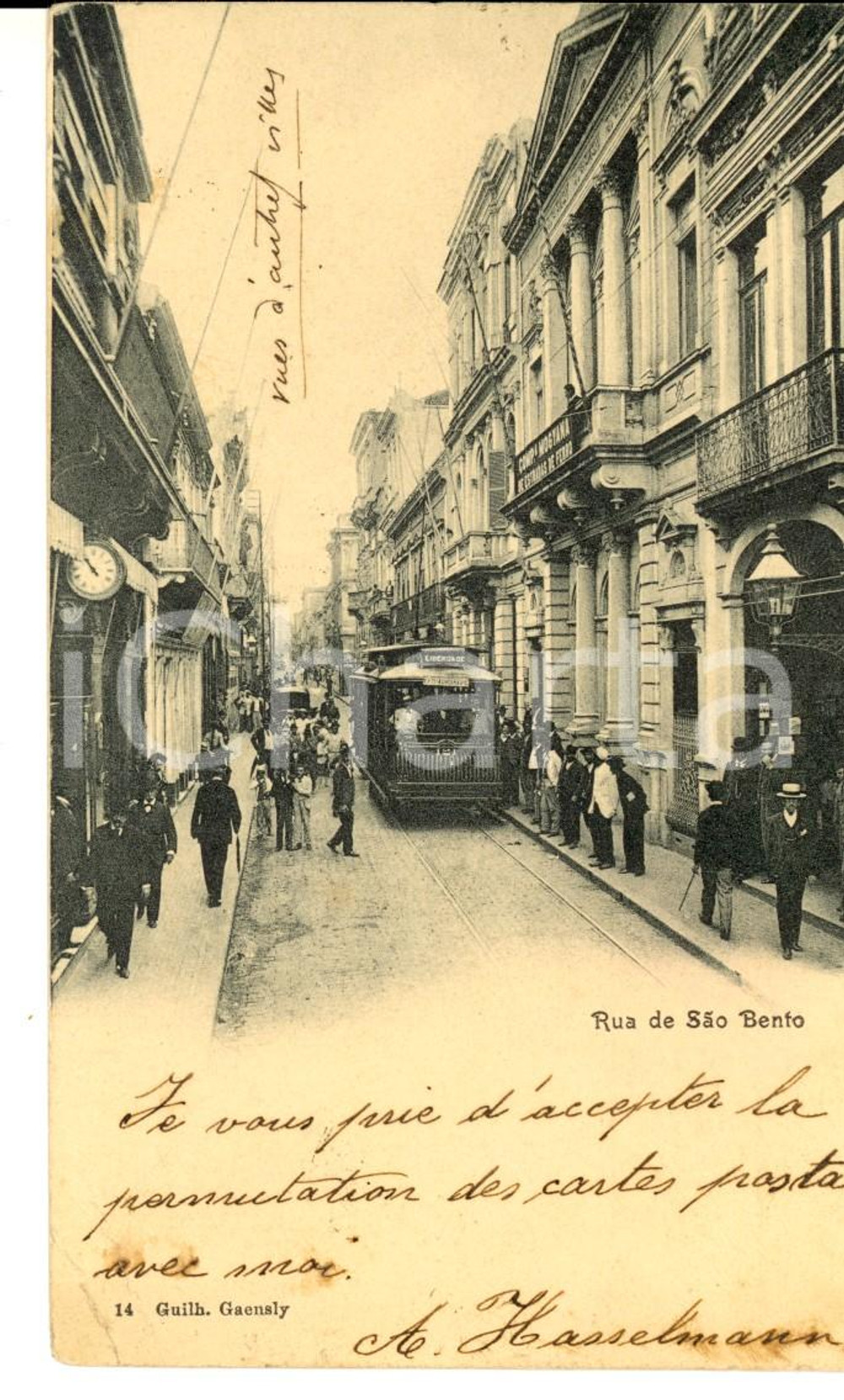 Cartolina originale da collezione 1904 RIO DE JANEIRO Rua de Sao Bento Cartolina ANIMATA con omnibus FP VG 1