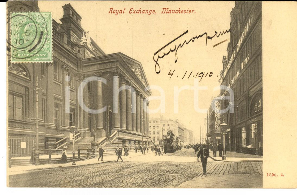 Cartolina originale da collezione 1910 MANCHESTER UK Royal Exchange VINTAGE postcard FP VG 1