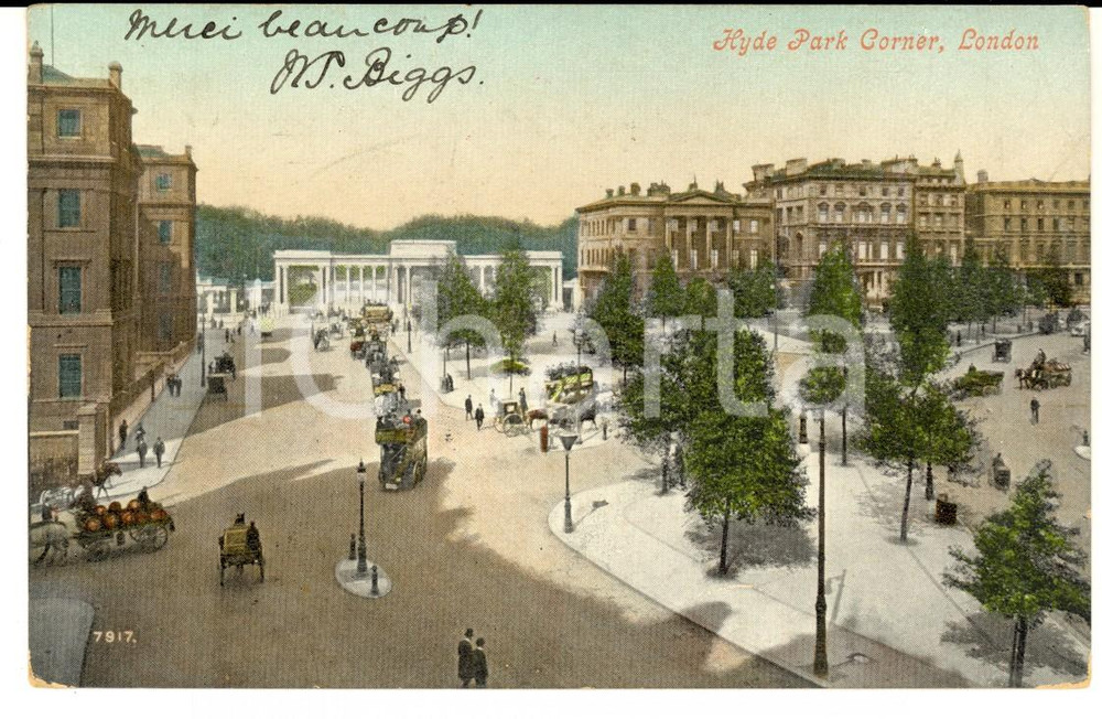 Cartolina originale da collezione 1910 ca LONDON Hyde Park Corner Cartolina animata con carrozze VINTAGE FP VG 1