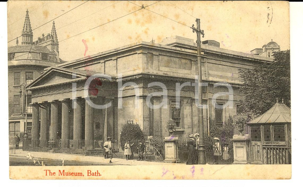 Cartolina originale da collezione 1910 ca BATH UK Veduta del museo Cartolina postale ANIMATA con bambini FP VG 1