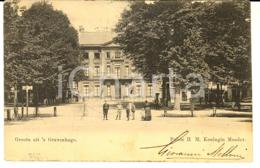 Cartolina originale da collezione 1905 L AIA NL Palazzo KONINGIN MOEDER Cartolina postale ANIMATA con bambini 1