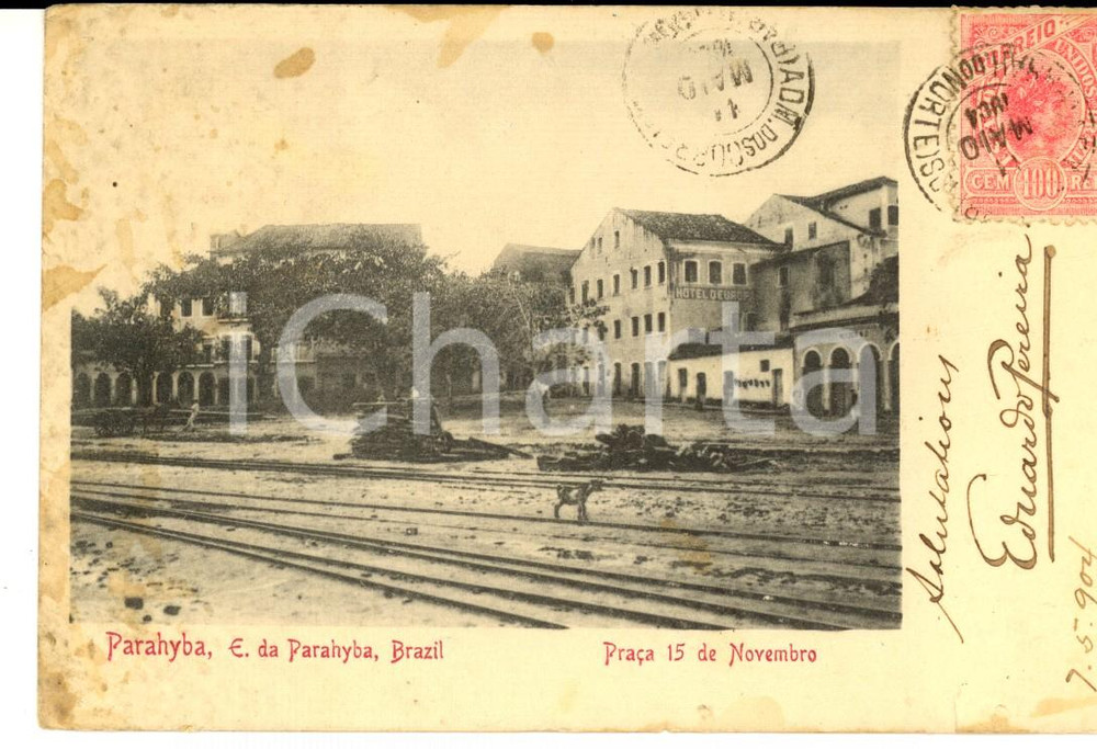 Cartolina originale da collezione 1904 PARAHYBA BRAZIL PraÃ§a 15 de Novembro Cartolina postale FP VG 1