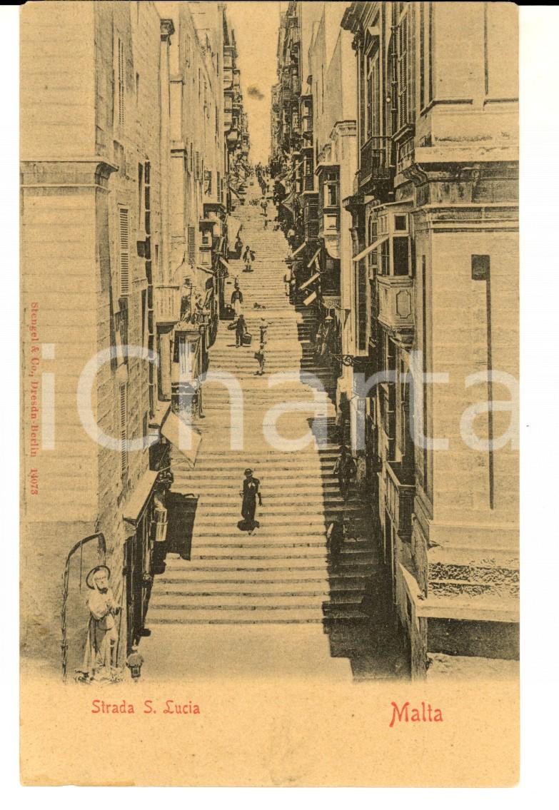 Cartolina originale da collezione 1900 ca MALTA Strada Santa LUCIA Cartolina postale ANIMATA FP NV 1
