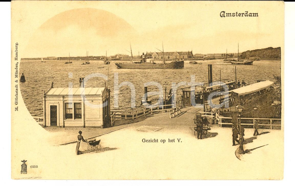 Cartolina originale da collezione 1900 ca AMSTERDAM NL Gezicht op het Y Cartolina postale ANIMATA FP NV 1