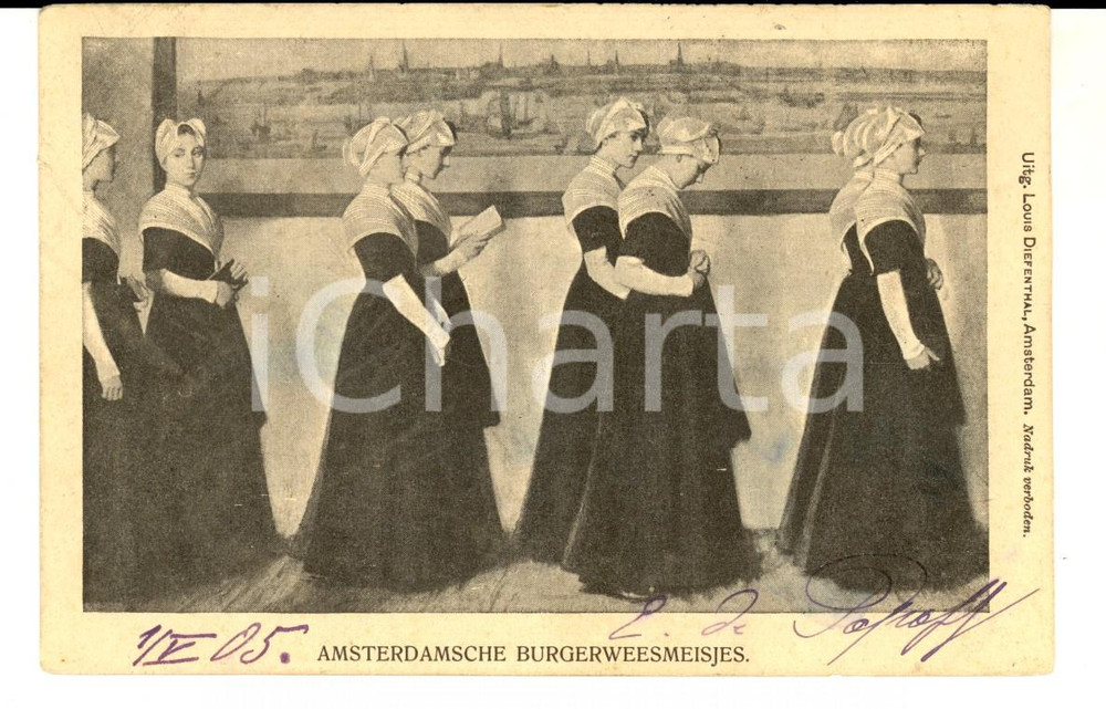 Cartolina originale da collezione 1905 AMSTERDAM NL Amsterdamsche Burgerweesmeisjes VINTAGE Postcard 1