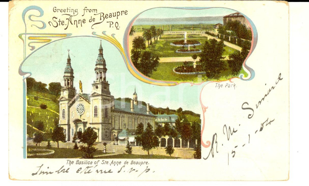 Cartolina originale da collezione 1904 SAINTEANNEDEBEAUPRE CANADA Vedutine basilica e parco Cartolina FP VG 1