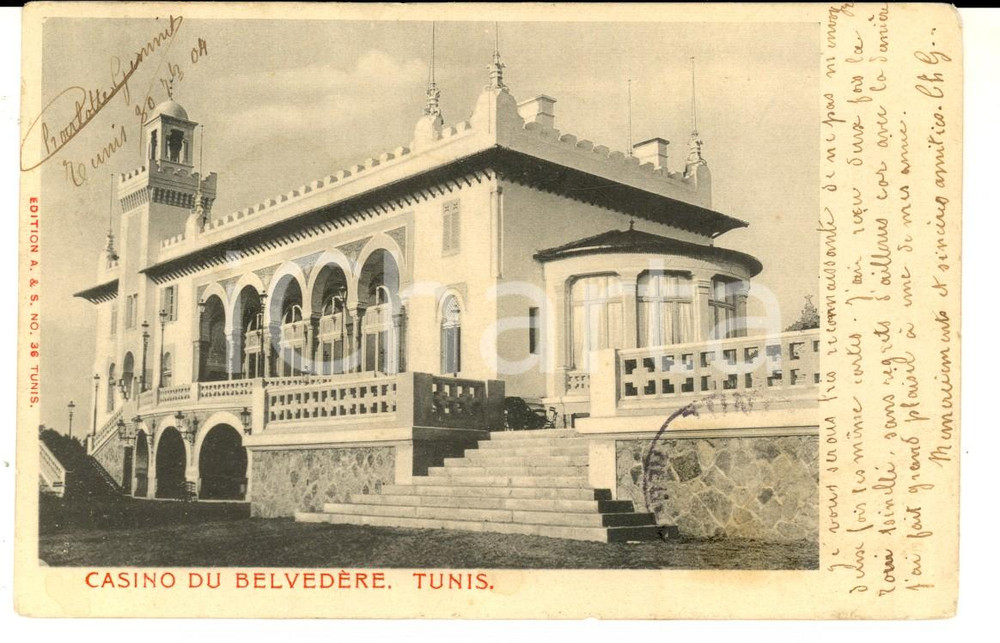 Cartolina originale da collezione 1904 COUTUMES TUNISIE Casino du BELVEDERE Carte postale VINTAGE 1