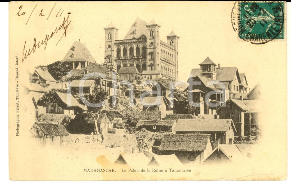 Cartolina originale da collezione 1911 ANTANANARIVO MADAGASCAR Palazzo della Regina Cartolina VINTAGE FP VG 1