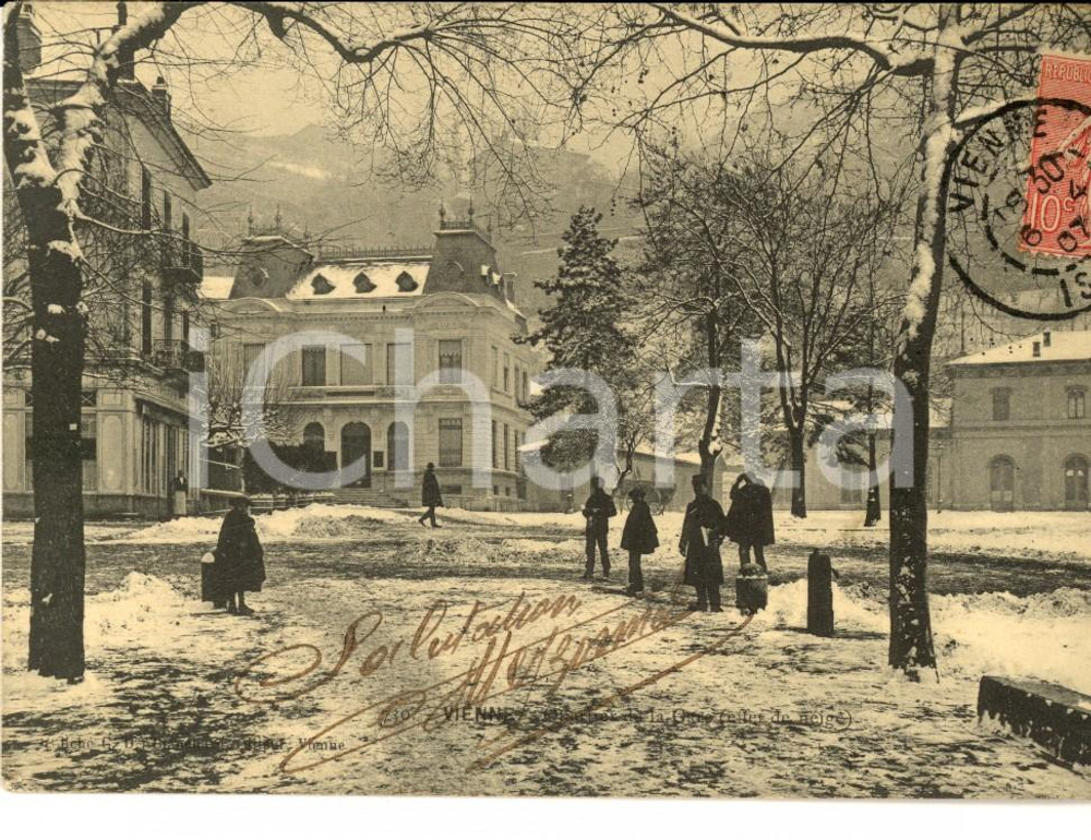 Cartolina originale da collezione 1907 VIENNE F Veduta sotto la neve Cartolina ANIMATA con bambini FP VG 1