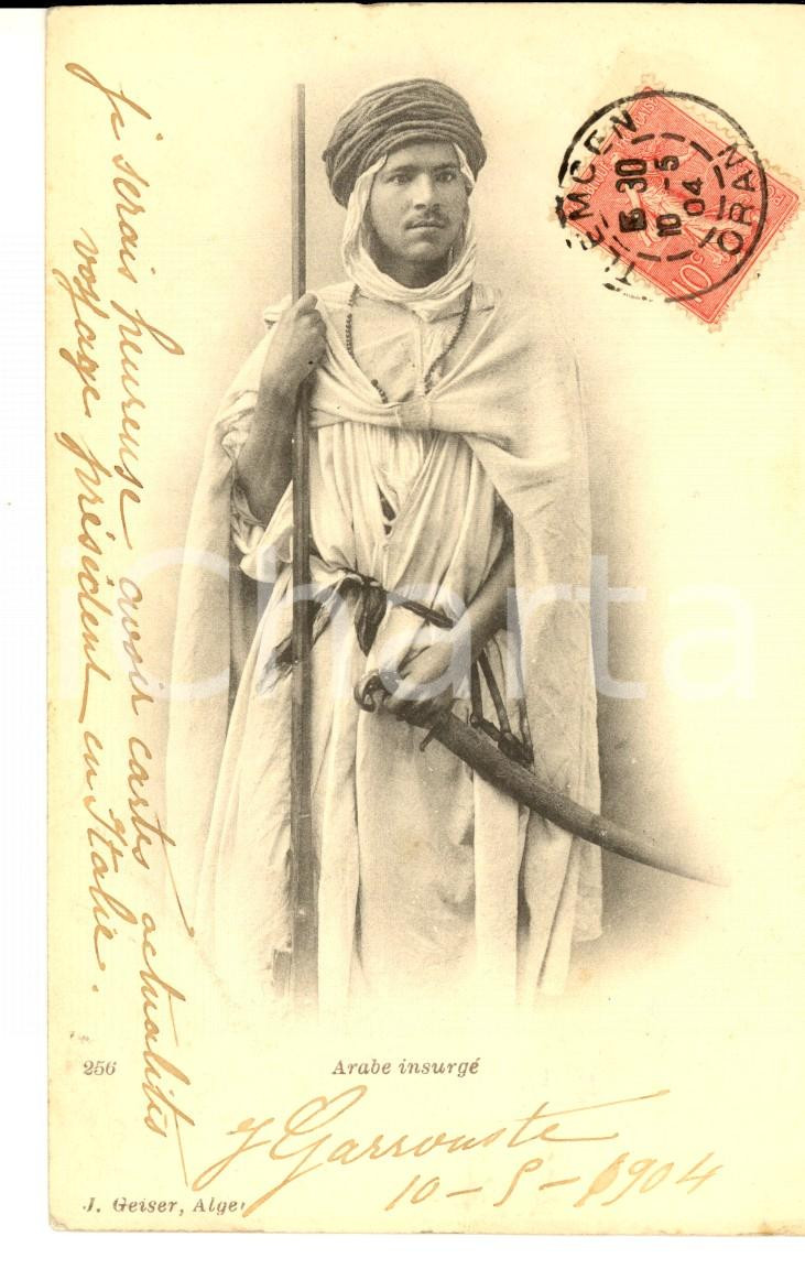 Cartolina originale da collezione 1904 COUTUMES ALGERIE Arabe insurgÃ© Carte postale VINTAGE FP VG 1