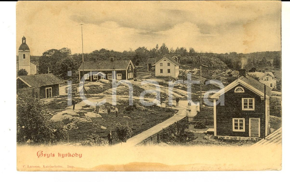 Cartolina originale da collezione 1900 ca KATRINEHOLD SWEDEN veduta innevata Cartolina ANIMATA FP NV 1