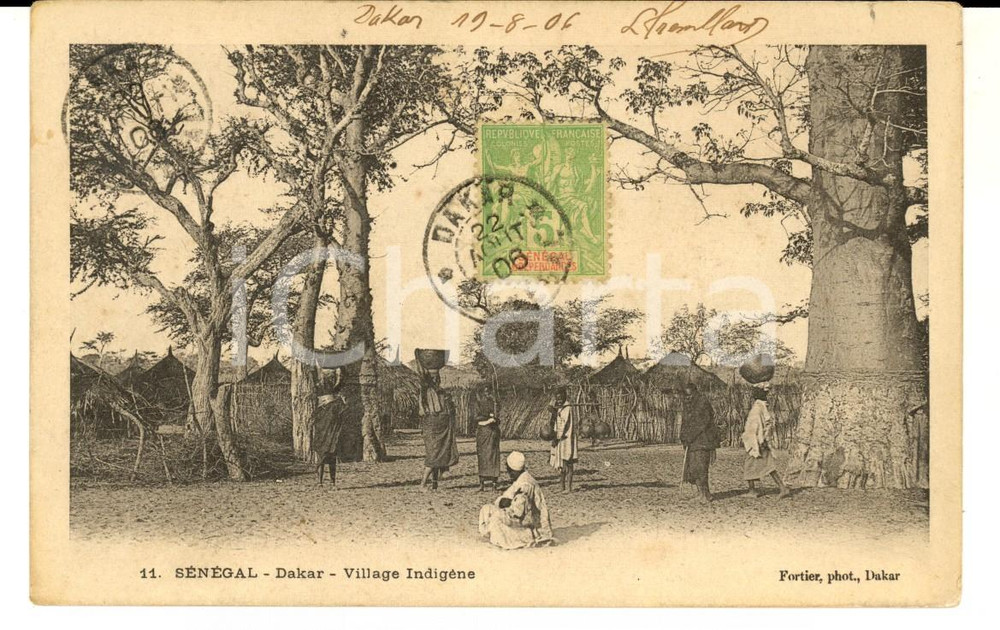 Cartolina originale da collezione 1906 DAKAR SENEGAL Village indigÃ¨ne Cartolina postale FP VG 1