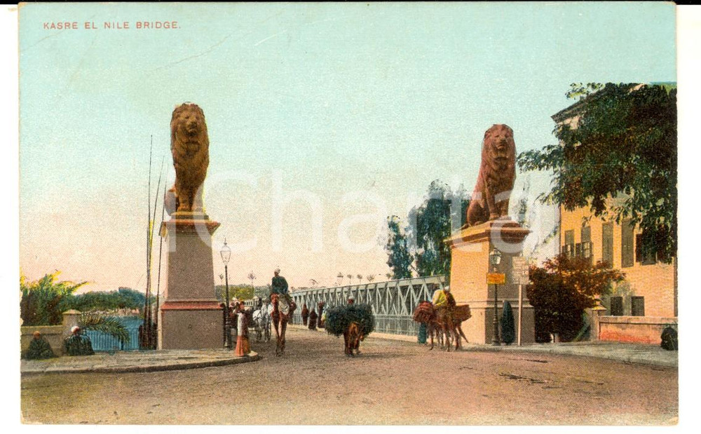 Cartolina originale da collezione 1900 ca IL CAIRO EGITTO Ponte KASR EL NIL Cartolina postale ANIMATA ILLUSTRATA 1