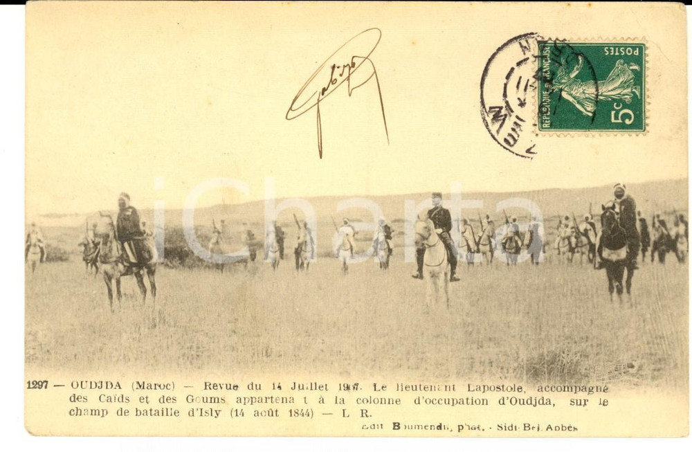 Cartolina originale da collezione 1911 OUDJIDA MAROC Revue 14 Juillet 1907  Lieutenant LAPOSTOLE Carte postale 1