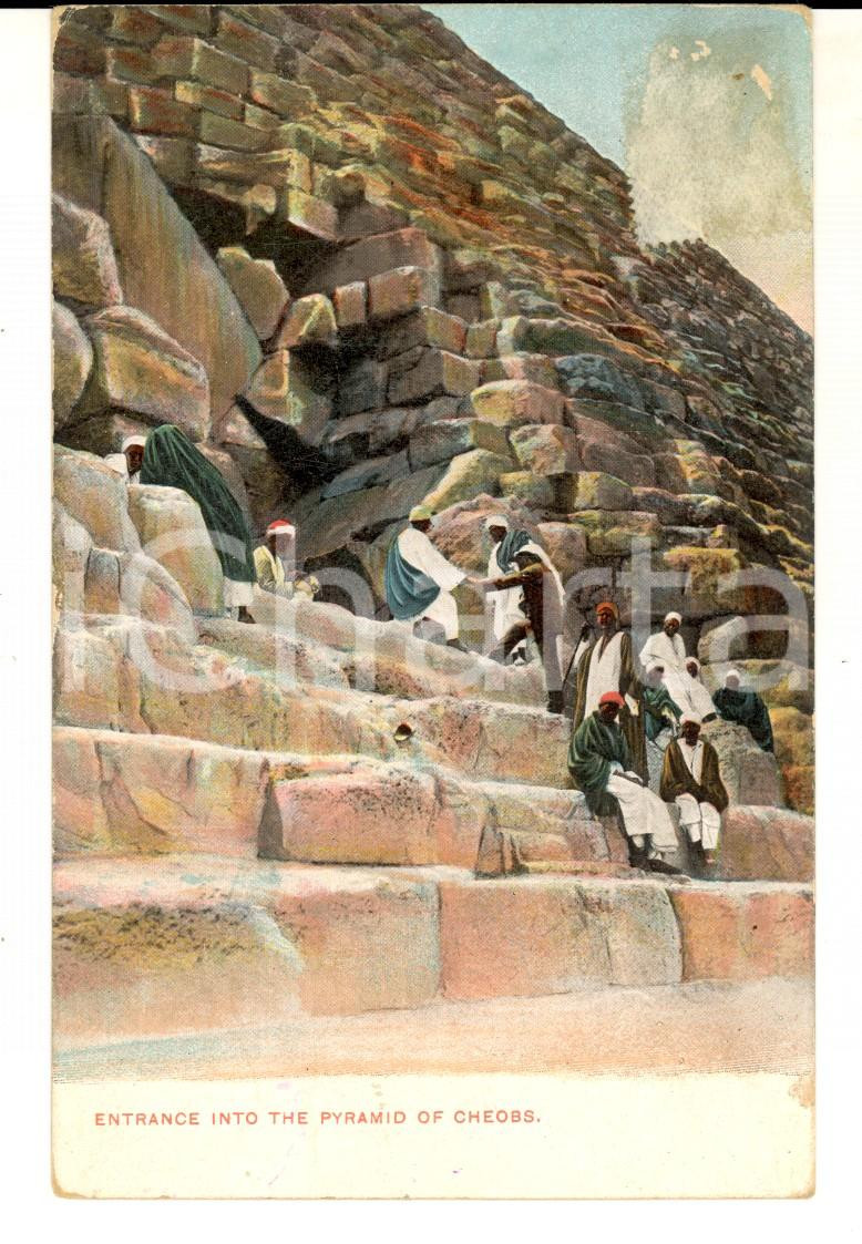 Cartolina originale da collezione 1912 EGITTO Ingresso alla piramide di CHEOPE Cartolina ANIMATA ILLUSTRATA 1