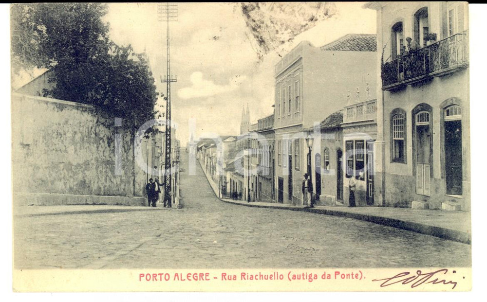Cartolina originale da collezione 1906 PORTO ALEGRE BRAZIL Rua Riachuello autiga da Ponte Cartao postal 1