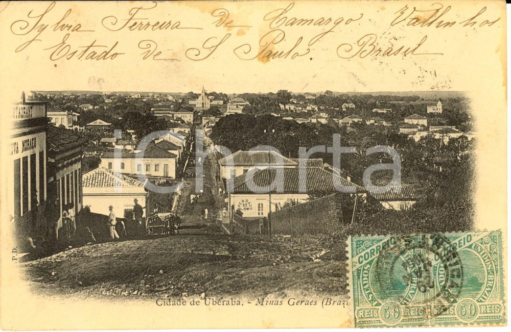 Cartolina originale da collezione 1904 UBERABA Minas Gerais, BRAZIL Veduta panoramica Cartolina ANIMATA FP VG 1