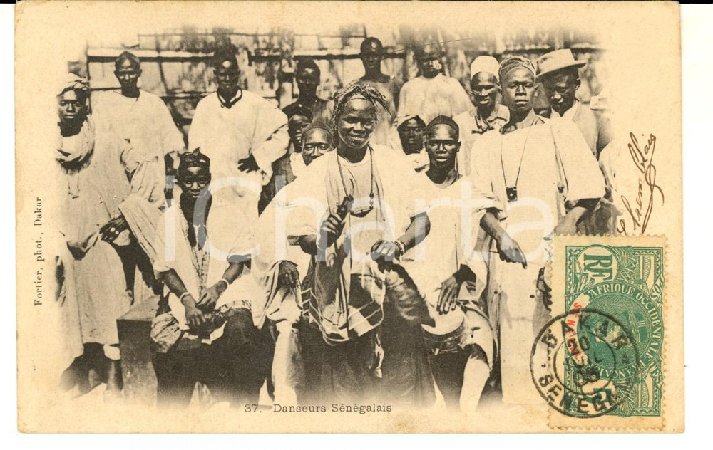 Cartolina originale da collezione 1905 COUTUMES SENEGAL Groupe de danseurs Carte postale FP VG 1