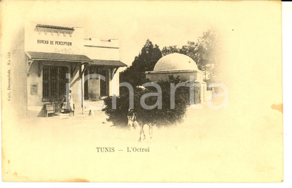 Cartolina originale da collezione 1904 TUNIS L Octroi  Bureau de perception Carte postale ANIMEE avec un Ã¢ne 1